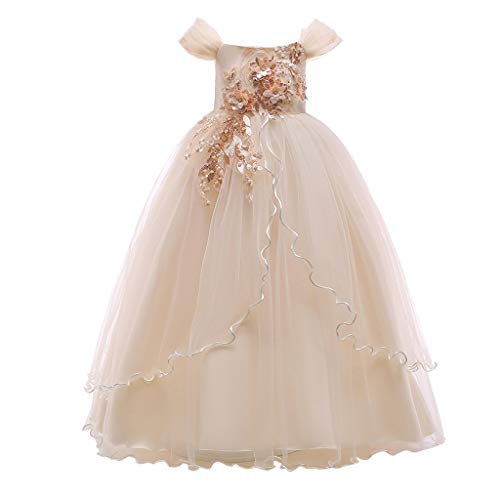 ASHOP Robe De SoiréE Fille Fleur Manches Courtes Tulle CéRéMonie Enfant Fille Hors ÉPaule Princesse Pageant Robe De Mariage Longue, Robe De SoiréE Tutu Applique De Bal FêTe d'anniversaire