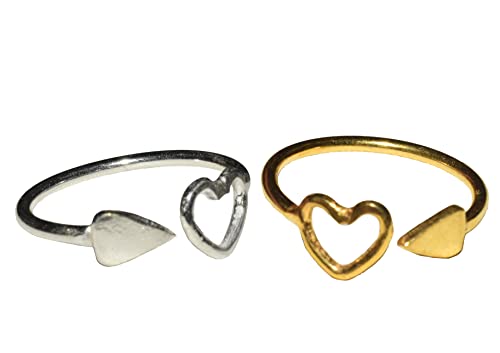 Alpha 2Pcs Adjustable Arrow Ring For Women Men Unisex Stackable Statement Heart & Arrow Midi Finger Ring Set Jewelry For Christmas Gift For Her #TOP30