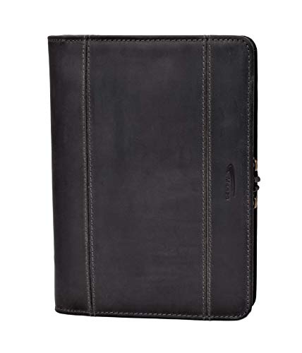 Menzo A5 Schreibmappe aus echten Leder, Dokumentenmappe, Damen und Herren, Mappe… (schwarz) Cover