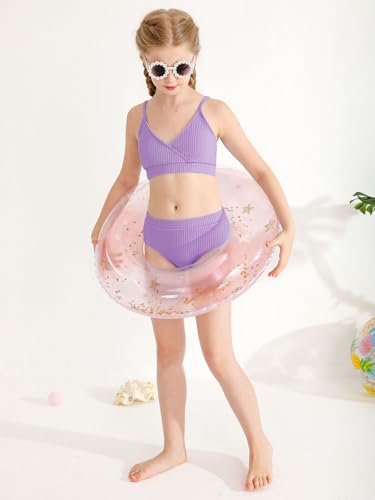 Image of Girl's 2 Piece Swimsuit Solid Spaghetti Strap Bikini Sets Beach Bathing Suit Swimwear for Teen Girls