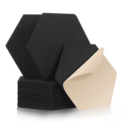 Rdutuok Lot de 12 panneaux acoustiques auto-adhésifs - 30 x 26 x 1 cm - Absorbeur acoustique - Panneaux acoustiques - Pour studio d'enregistrement, bureau, studio et décoration murale - Noir Cover