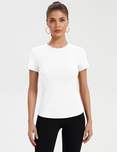 Workout Shirts for Women Short Sleeve Top White Shirts 2026 Gym Athletic Yoga Running Summer Basic Tee
