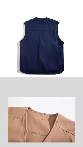 MORISTE Men's Vest Male's Japanese Retro V-Neck Workwear Pockets Waistcoat3