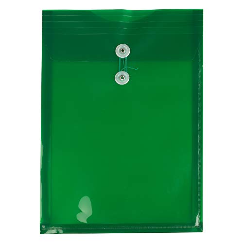 JAM PAPER Plastic Envelopes with Button & String Tie Closure - Legal Open End - 9 3/4 x 14 1/2 - Green - 12/Pack