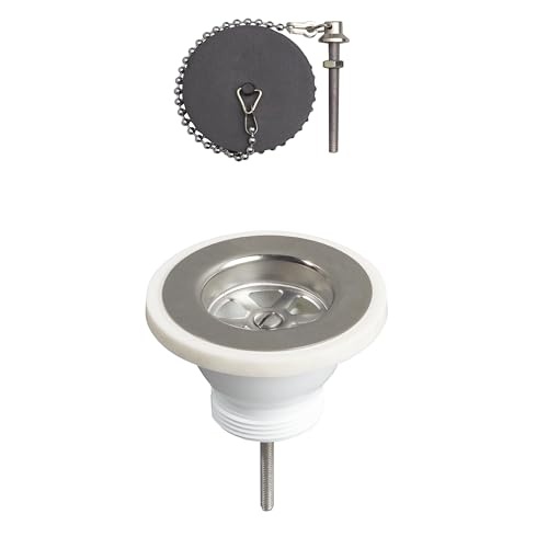 Wirquin 30723129 Bonde pour évier de cuisine 1 bac Ø60 mm avec bouchon sans trop-plein, blanc