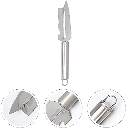Image of 4 in 1 Stainless Steel Vegetable Peeler with Knife, Bottle Opener & Serrated Edge, Multipurpose Fruit and Vegetable Peeling Tool with Hanging Loop, Kitchen Peeler