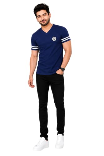 Image of Geum Men's Solid Half Sleeve V-Neck T-Shirt | Soft & Breathable Fabric | Regular Fit | Casual Everyday T-Shirt