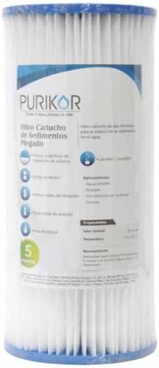 PURIKOR | Replacement Cartridge for Folded Sediment Filter. 25 gpm. 4.5" x 20" (5 Micron)
