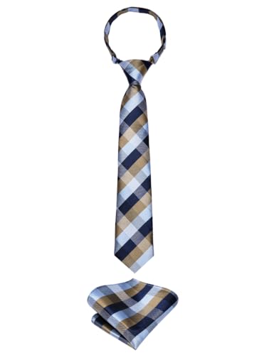 Image of Hi-Tie Boys Tie Pre-Tied Pocket Square Set Adjustable Kids Neckties Age 7-11 Years School UniForm Graduation