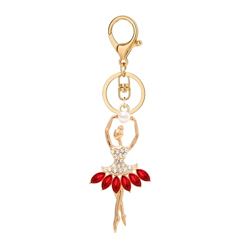 Dreuyet Ballet Keychain Rhinestone Dancing Ballerina Keychain for Dancer Backpack Bag Charms Dance Inspiration Gifts (Red)