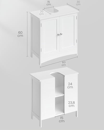 Miniatura 3 de Vasagle Aramrio De Lavabo, Armario Debajo De Lavabo, Mueble De Baño, Con 2 Puertas, Estante Ajustable, Amplio Espacio De Almacenamiento, Estilo Moderno, 30 X 60 X 60 Cm, Blanco Bbc01wt