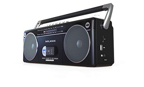Milanix Portable Boombox Stereo Tape Cassette Player/Recorder with Bluetooth, USB, SD, AM/FM Radio and Headphone Jack- Black - Thumbnail 3