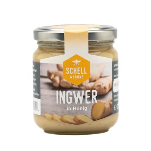 Ingwer in Honig 250g - Imkerei Schell - Deutscher Rapshonig mit Ingwerpulver - cremig gerührter Honig - scharf würzig