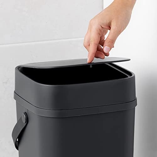 Navaris Small Bathroom Bin - 12L Touch Top Bin Cosmetic Rubbish Waste for Toilet Closet, Office, Bedroom - 12 Litre Plastic Bin with Lid - Grey