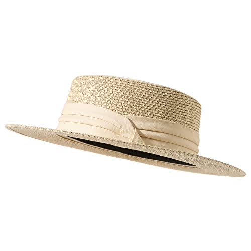 Image of Sun Hats for Women Wide Brim Straw Boater Hat Foldable Packable Beach Hat for Summer Fit Size 6 8 /7-7 1 /4