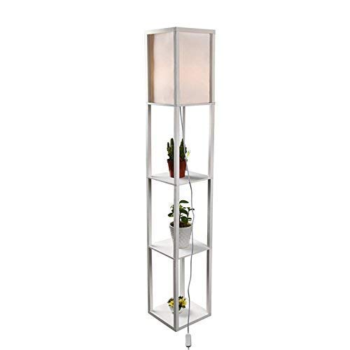 PULUOMIS Floor Lamp with Shelves, 3 Layers Wooden Shelf Standing Light, Modern Reading Lamp for Bedroom, Living Room, Office, Home Decoration (Size:26x 26 x 160 cm) (without Bulb)-White