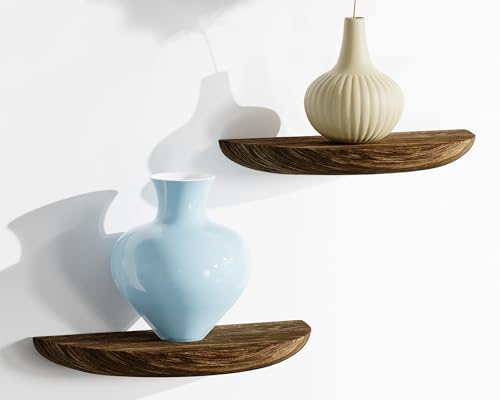 QsQueen Solid Wood Half Round Floating Wall Shelves | Elegant Floating Shelves, Elevate Your Space. Perfect for Living Rooms, Bathrooms, Bedrooms, Offices, Children's Rooms