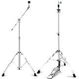 Hi Hat Stand + Boom Cymbal Stand Set, Upgraded 3-Leg Adjustable Hi-Hat Cymbal Stand with Smooth Pedal, Adjustable Boom Cymbal Stand for Drum Hardware for Mounting Crash, Ride, Splash Cymbal