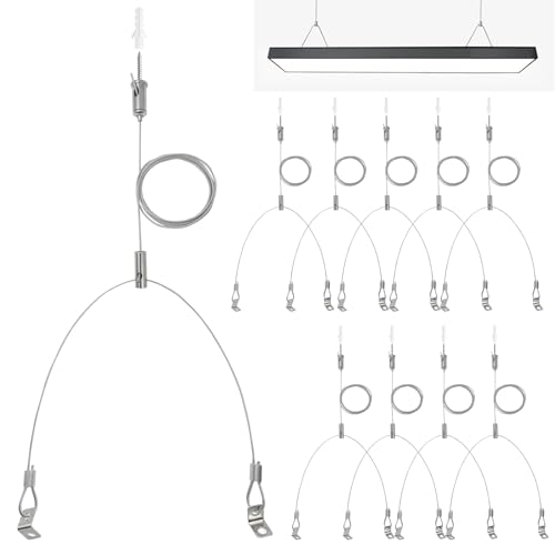 Image of 10 Set / 20 pcs Lighting Light Suspension Kit, 5ft Adjustable Luminaire Hanging Wire, 2ft Not Adjustable Steel Cable for Commercial Aquarium LED Panel Light LED Shop Lights Aquarium Lights