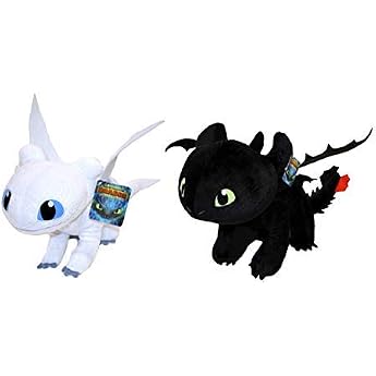 HTTYD How to Train Your Dragon - Dragons - Pack of 2 Plush Light Fury White + Toothless Toothless Black - Quality Super Soft 1180 inches/30 cm 40 cm Tail Included