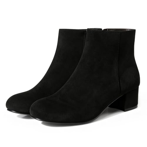 CAMSSOO Gogo Short Ankle Boots for Women Side Zip Low Block Heel Booties