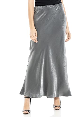 Max Studio Metalic Satin Midi Skirt Silver