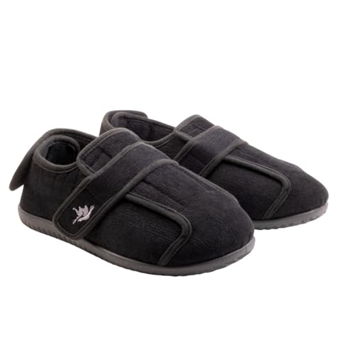 Men's 80-D Memory Foam Adjustable Wide Diabetic Slippers for Swollen Feet, Edema, Arthritis, Elderly Indoor/Outdoor