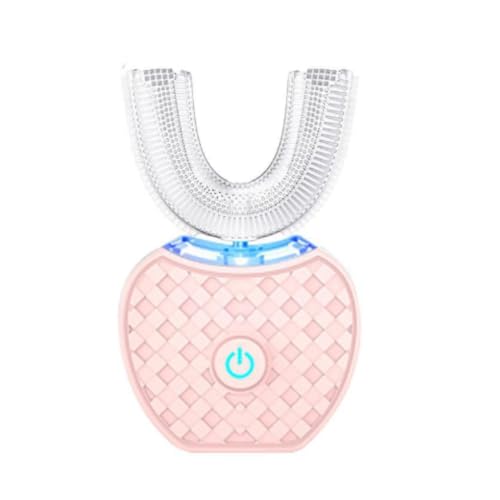 LAJOKING 電動音波歯ブラシ、充電式自動タイマー、歯の保護、口腔洗浄ブラシ、U字型超音波歯ブラシ、自動洗浄、360度磁気回転、大人に適しています (ピンク)