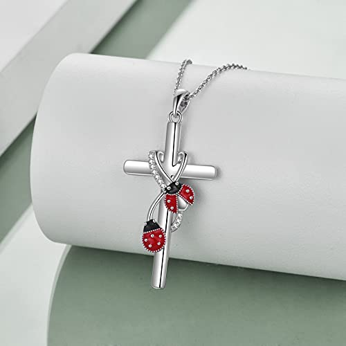 Poplyke Ladybug Cross Necklace For Mother Daughter 925 Sterling Silver Ladybug Pendant Necklace For Sister Ladybug Jewelry Gifts For Grandma #TOP1