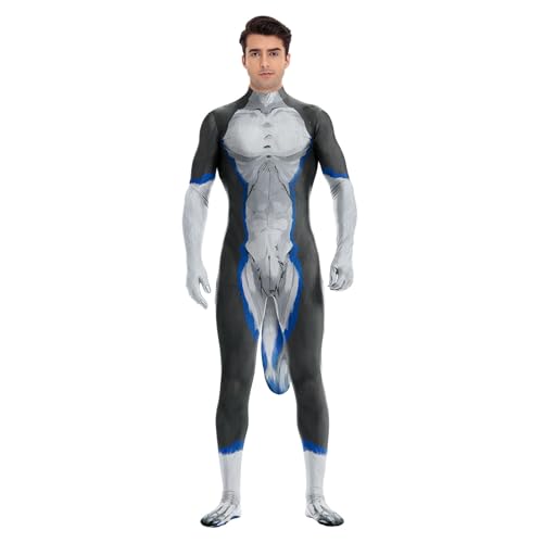 Image of Animal Full Bodysuit for Men Muscle Spandex Jumpsuit Furry Costume with Big Tail for Adult Cosplay Halloween Party