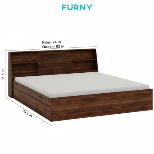 Image of FURNY Orbix King Size Engineered Wood Bed with Headboard Storage & Box Storage | Contemporary Design | Strong Bed for Bedroom & Hotel