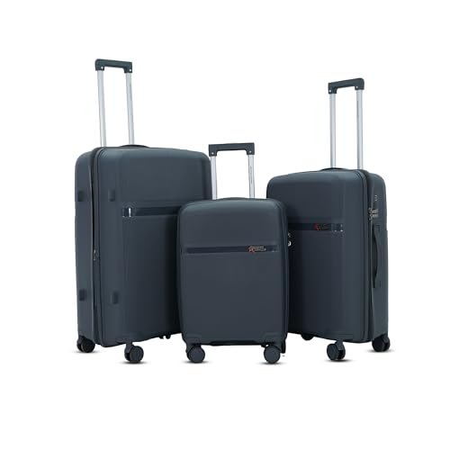 Image of AMERICAN TRAVELLER Touris Fly Trolley Luggage Bags | Polypropylene Set of 3 Lightweight Large Expandable Hardshell Suitcase Travel Bag with 8 Disc Wheels & TSA Type Lock (1, Dark Grey)