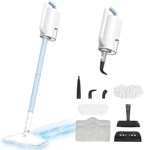 Steam Cleaner, 6 in1 Rotated Steam Mop Cleaner with 2 Modes, 2 Microfiber Pads, 400ML Removable Tank, 23FT Power Cable, Detachable Steam Mops for Floor, Laminate Floor, Tiles Cleaning (Azure)