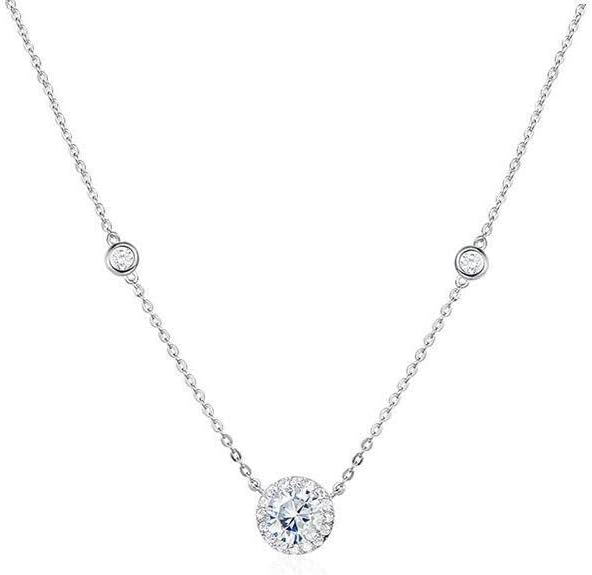 18K Gold Plated Elegant Sterling Silver Necklace with Round Cubic Zirconia Pendant – Minimalist Jewelry for Women