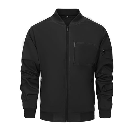 Wirltte Mens Jackets Bomber Lightweight Casual Baseball Sports Work Hiking Jacket Outwear with Zip Pockets Black M