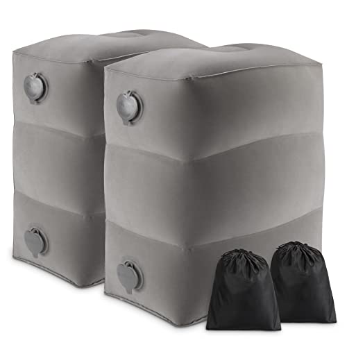 Inflatable Travel Foot Rest Pillow | Kids Airplane Bed | Adjustable Height Leg Pillow | Make A Flat Bed For Kids And Toddlers | Great For Airplane, Train, Car（Grey, 2 Pack） #TOP9