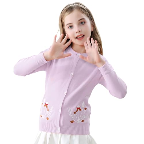 Zando Girls Cardigan Sweater Cotton Girls Long Sleeve Sweater Crewneck Button Up Knit Sweaters for Girls 4-12 Years