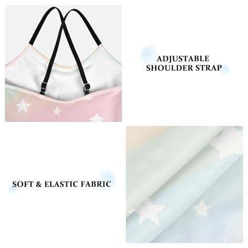 White Stars Rainbow Pattern Girls Swimsuit One Piece Bathing Suit Beach Swimwear with Adjustable Straps 3-10Years3