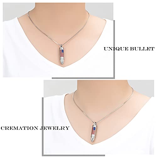 Bullet American Flag Teardrop Urn Necklaces for Man/Women Bullet Cremation Jewelry for Ashes, Stainless Steel Cremation Urns Memorial Keepsake Ashes Holder for Pets Dogs Cats4