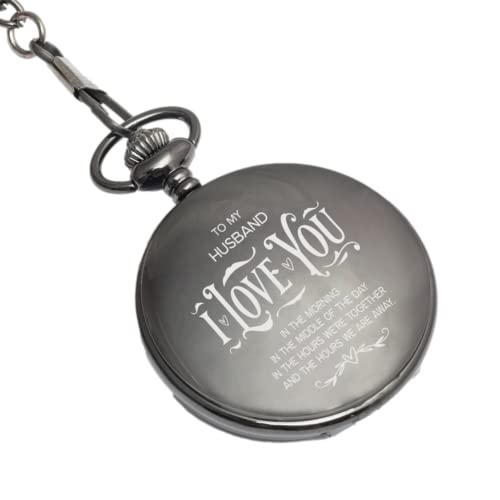 Engraved Pocket Watch with Chain for Men + Included Gift Box - 1st Year Anniversary Gift Idea - Modern Watch with Classic Style