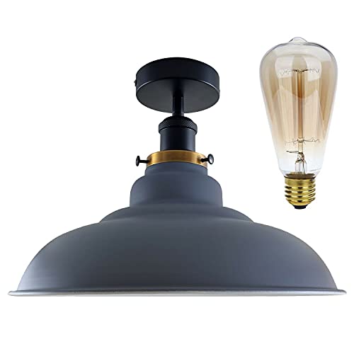 Image of DC VOLTAGE 32cm Modern Vintage Industrial Semi Flush Mount E27 Metal Shade Indoor Light Fitting for Bed Room, Kitchen, Living Room, Hallway and Dining Room