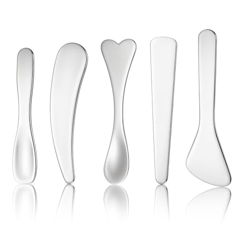 Mini Cosmetic Spatula 5 Pcs Metal Makeup Spatula Stainless Steel Cosmetic Spoon Beauty Spatulas Reusable Mask Facial Applicator Scoop Skincare Tools for Mixing Sampling Cream Mask Lotions Moisturizers