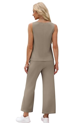 Image of SAMPEEL Two Piece Sets for Women Summer Outfits Beach Vacation Clothes Wide Leg Crop Pants