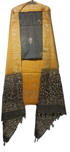 Image of STB-SILK TEXTILES BHAGALPUR Women's Bhagalpuri Cotton Silk Batik Print Unstitched Salwar Suit Dress Material With Dupatta | Women's Dress Material For Girls
