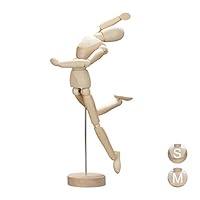 Relaxdays Gliederpuppe aus Holz, zeichnen, basteln, bewegliche Modellpuppe, Künstler, mit Ständer, 32,5 cm hoch, natur, Braun