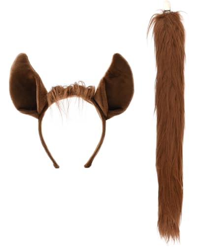 PATURPINT Horse Costume Accessory Set with Plush Brown Ears Headband Matching Tail 2 Piece Dress Up Kit