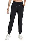 XINGPAOZHE Women's Quick-Dry Lightweight Joggers - Elastic Waist Hiking Pants with Pockets for Outdoor, Athletic & Travel(Black,L)