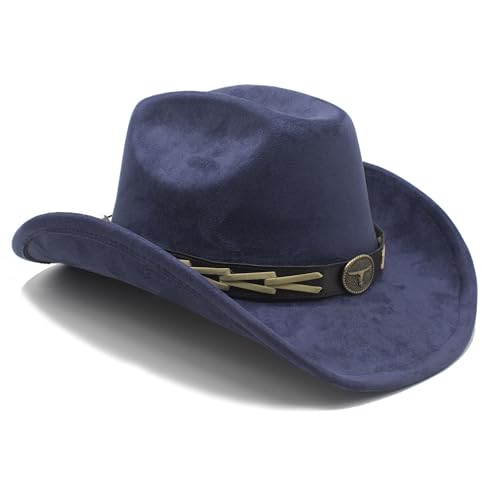 Image of Western Cowboy Hat for Women Men with Band Wide Brim Suede Cowboy Cowgirl Hat Western Style Hat