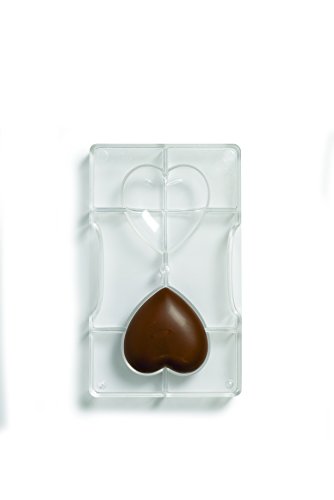 DECORA, 0050078 Molde para Chocolate en Forma de Corazón, en Policarbonato, 2 Cavidades de 67,9 X 66,4 mm, Ideal para Chocolates Brillantes y Crujientes, Empuñadura Ergonómica Patentada, Made in Italy
