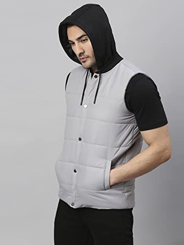 Image of Dennis Lingo Color Block Polyester Regular Fit Full Sleeves Men's Hooded Puffer Jacket with 2 Pockets - Lightweight Casual Winterwear for Men